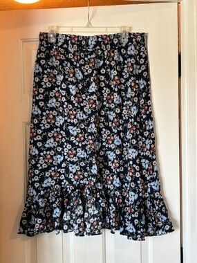 LOFT Floral Midi Skirt with Ruffle Hem